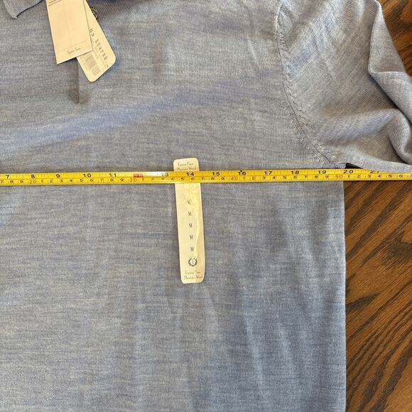 turnbury extra fine merino wool sweater collared pullover long sleeve blue med - Picture 5 of 8